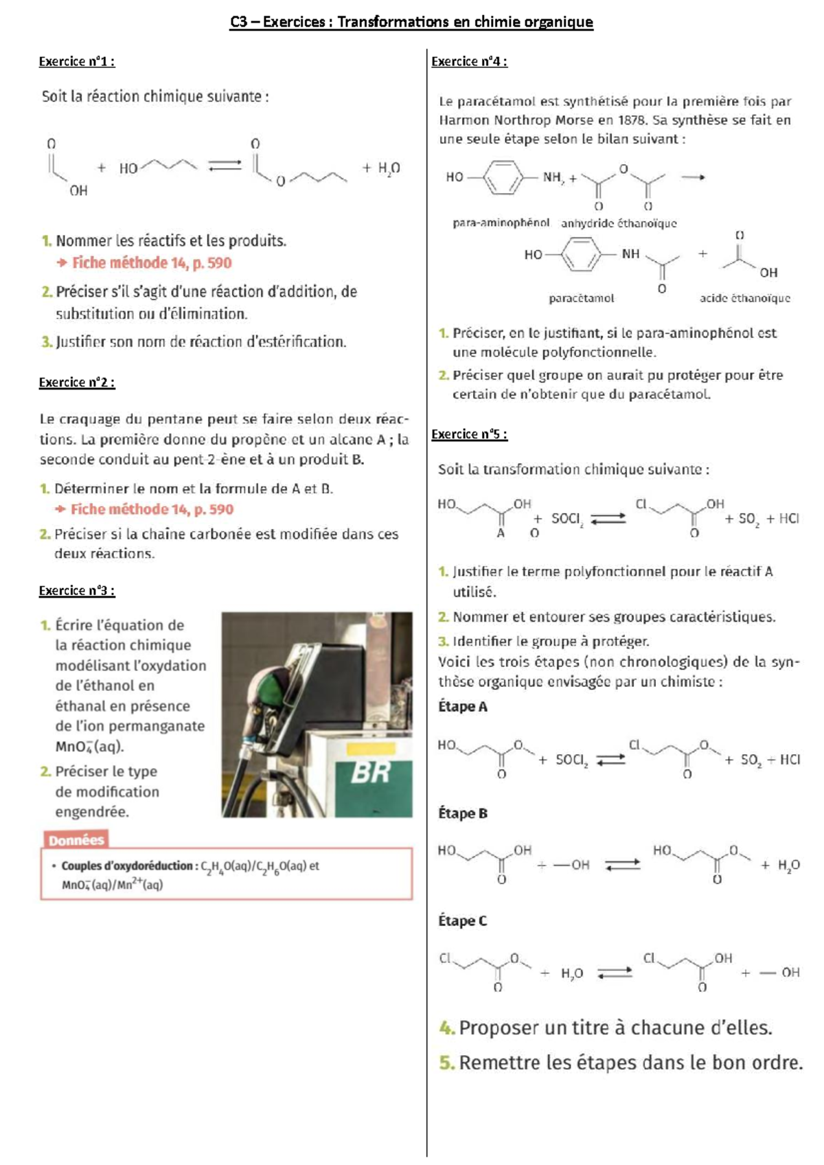 C3 - Exercices Transformations en chimique organique - Physique-chimie ...