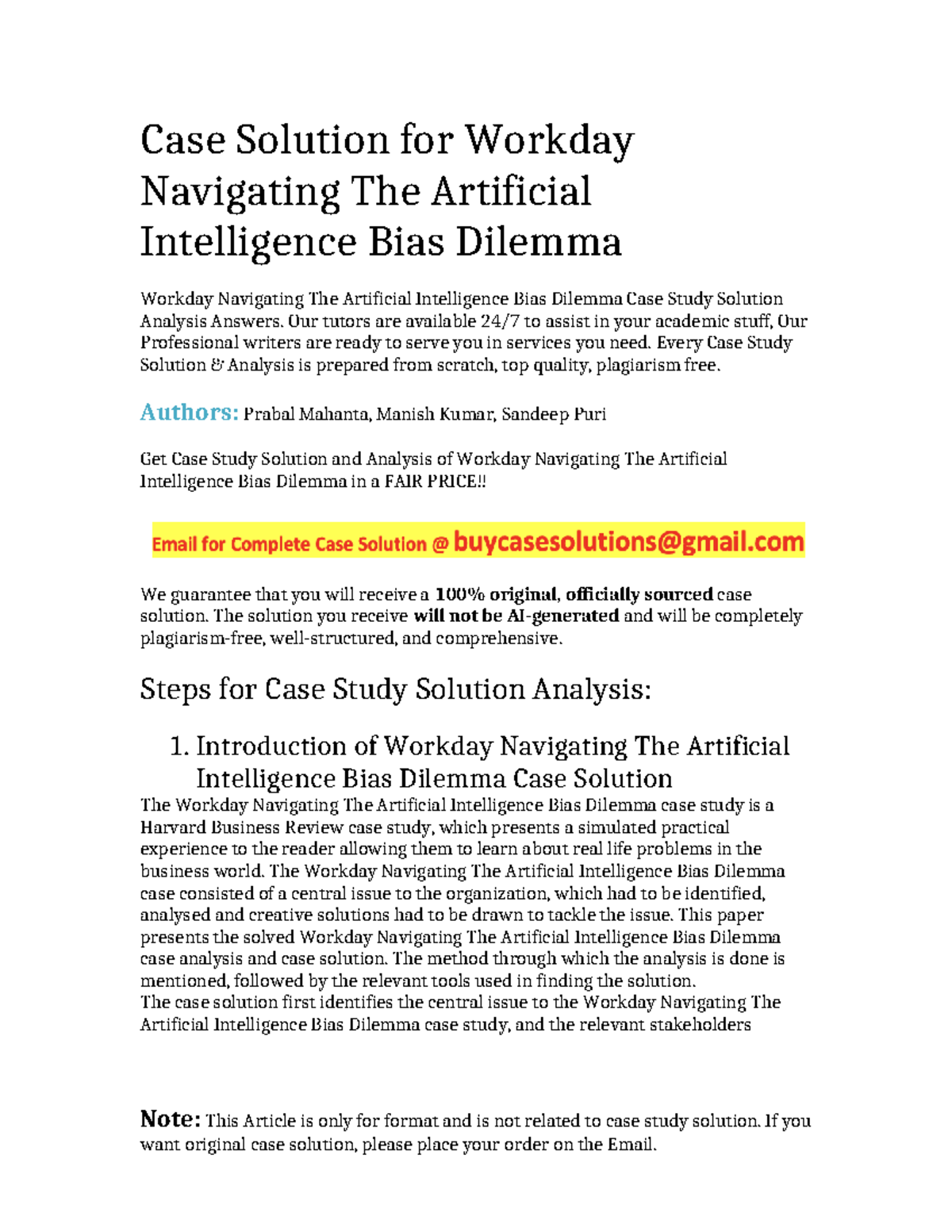 Case Study Solution: Workday AI Bias Dilemma Analysis - Studocu