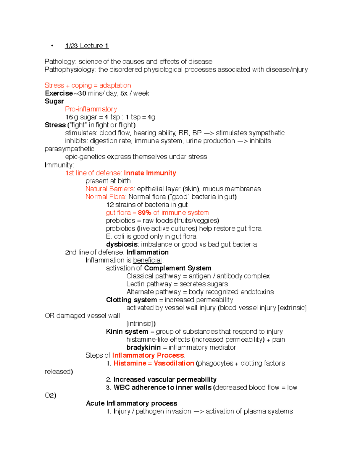 Pathophysiology Exam 1 Notes (Pathology & Immune Response) - Studocu