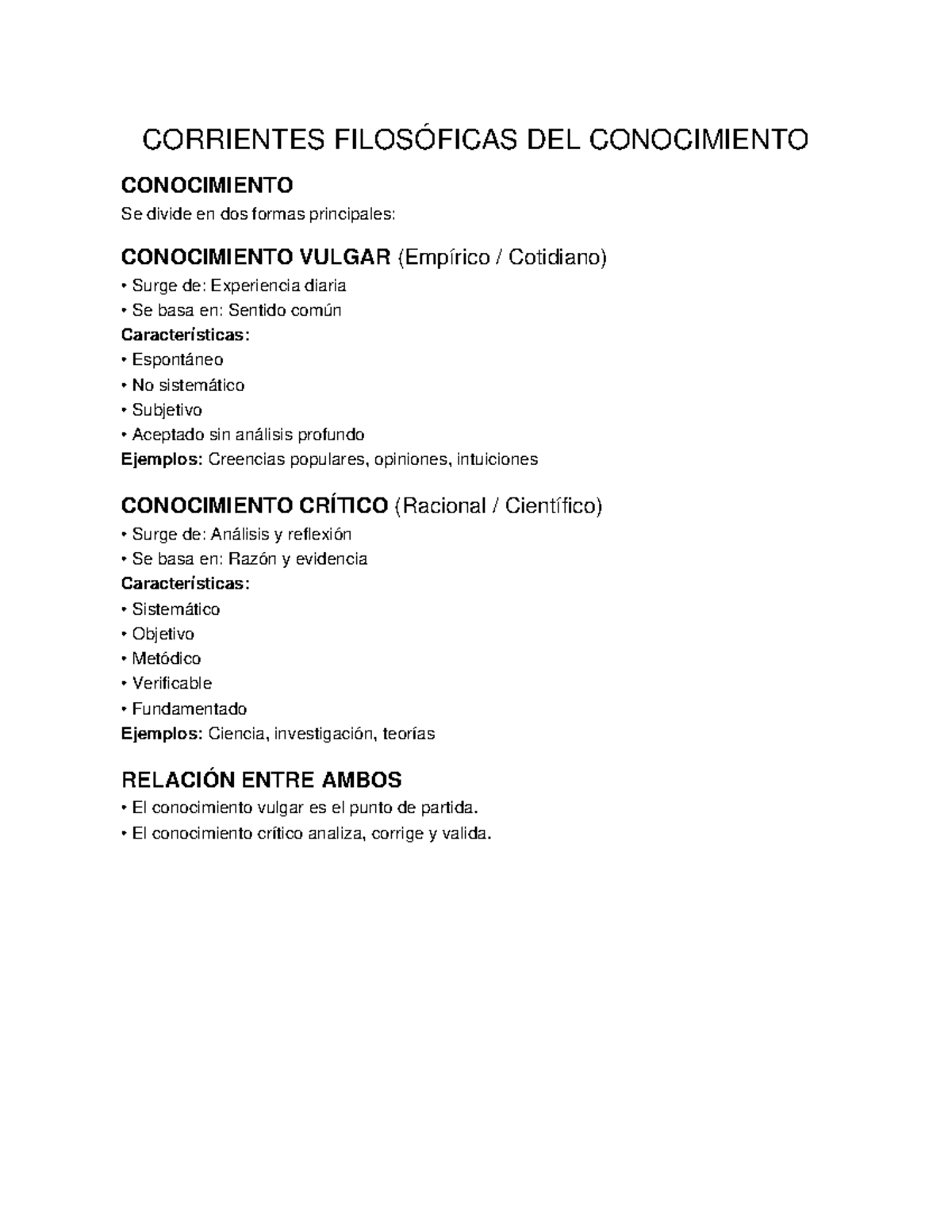 Mapa conceptual conocimiento - CORRIENTES FILOSÓFICAS DEL CONOCIMIENTO ...