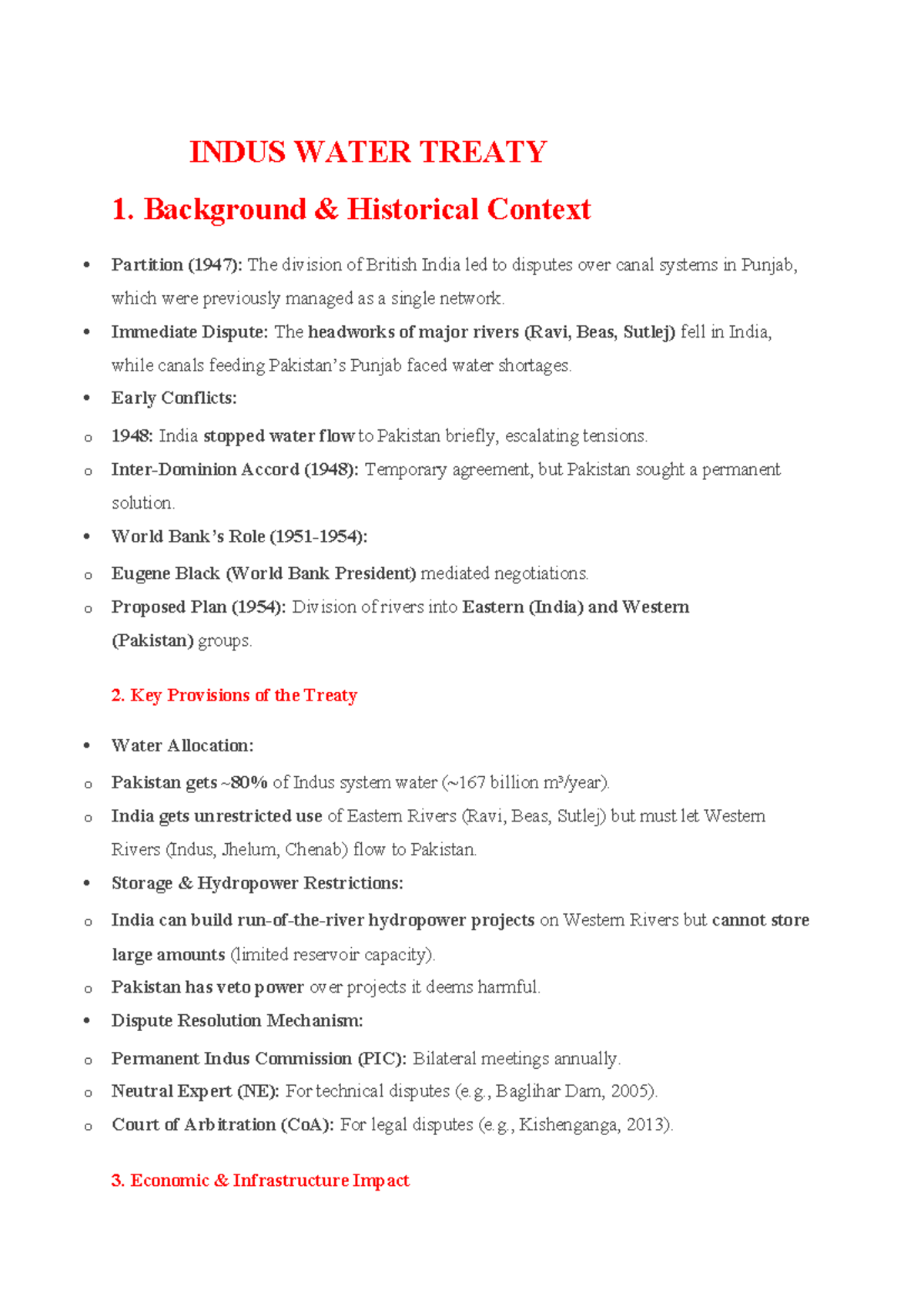 Indus Water Treaty (IWT) - Comprehensive Study Notes - Studocu