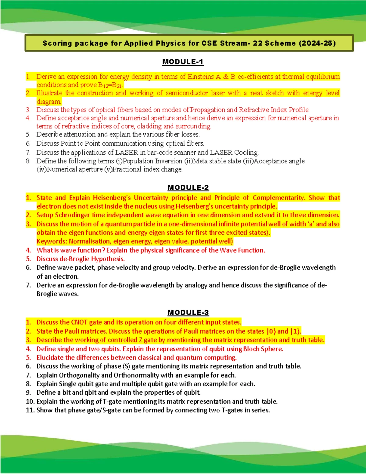 Applied Physics for CSE Stream - BPHYS 102 Exam Solutions (2024) - Studocu