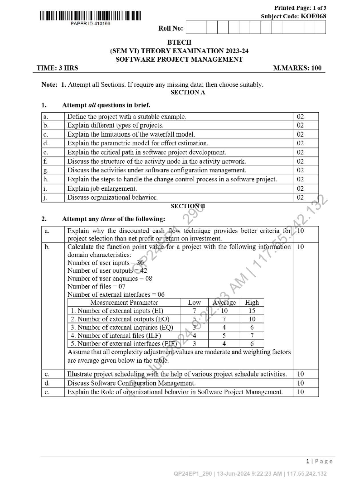 KOE068 Software Project Management Theory Exam - 2023-24 - Studocu