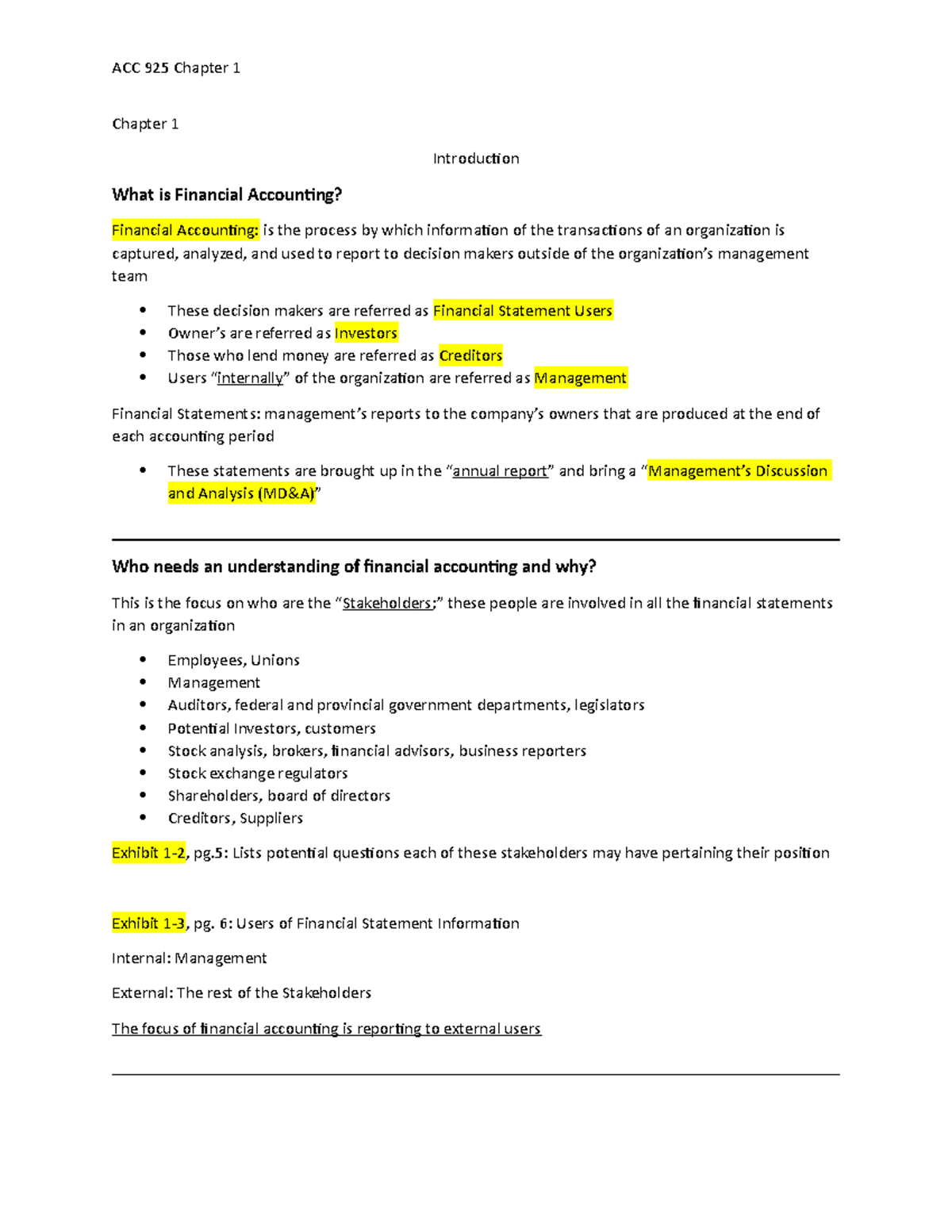 Chapter 1 Overview: Financial Accounting Concepts for ACC925 - Studocu