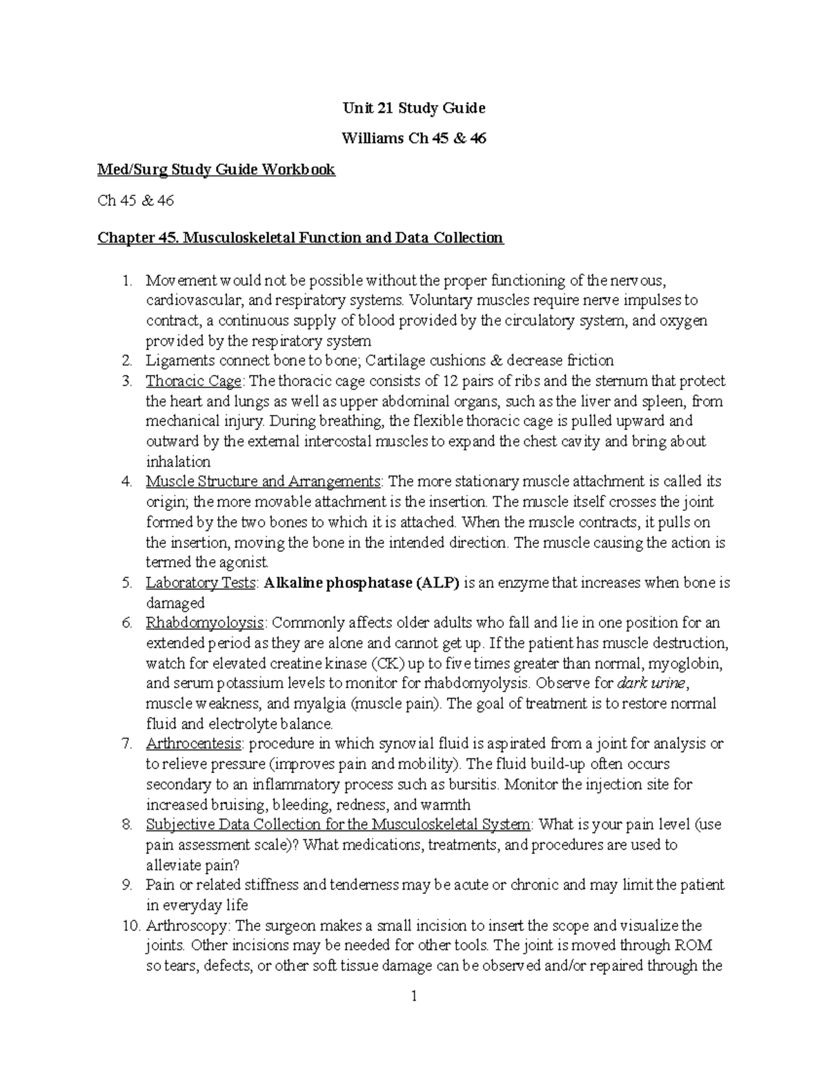 Unit 21 Study Guide - LPN Med/Surg Musculoskeletal Notes - Studocu