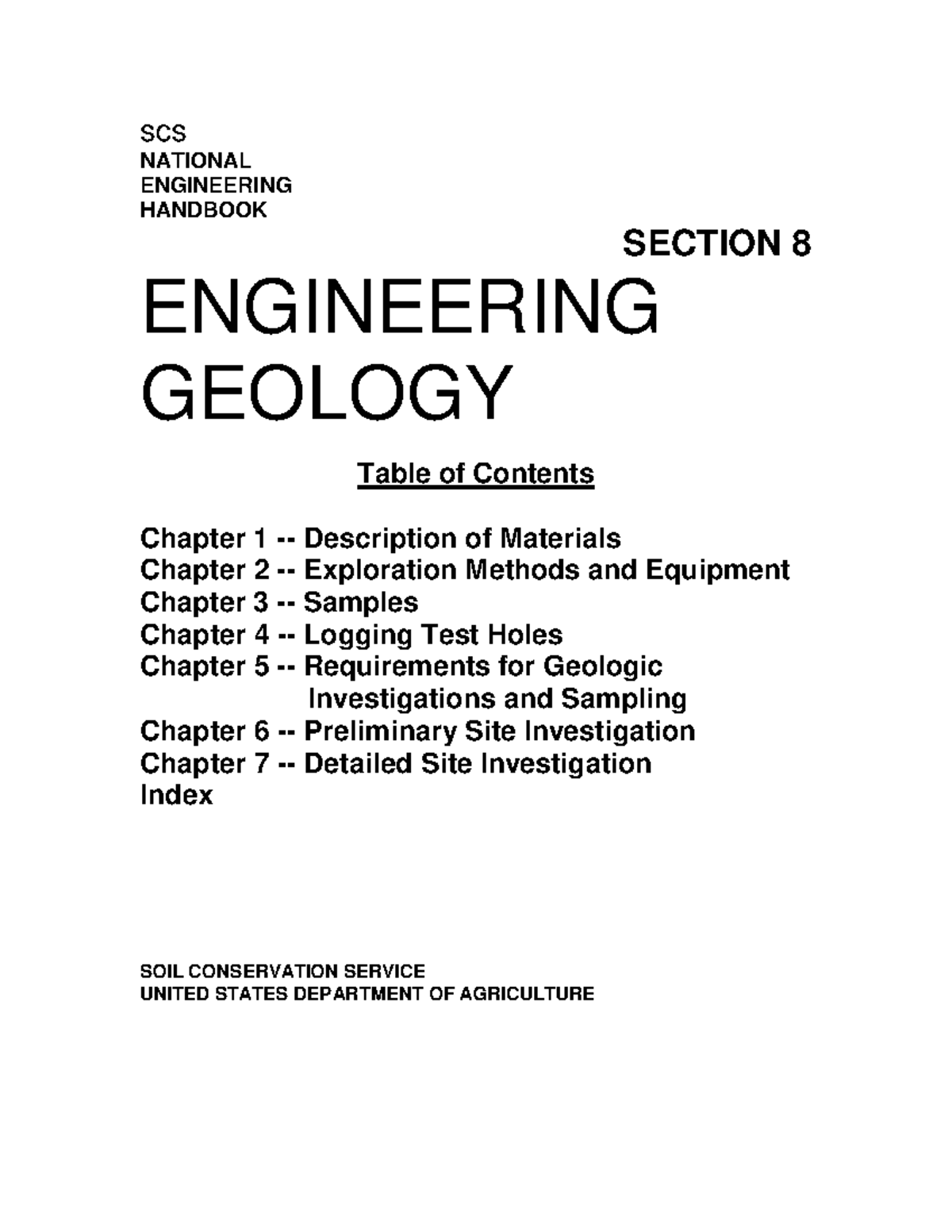 SCS National Engineering Handbook Section 8: Engineering Geology ...