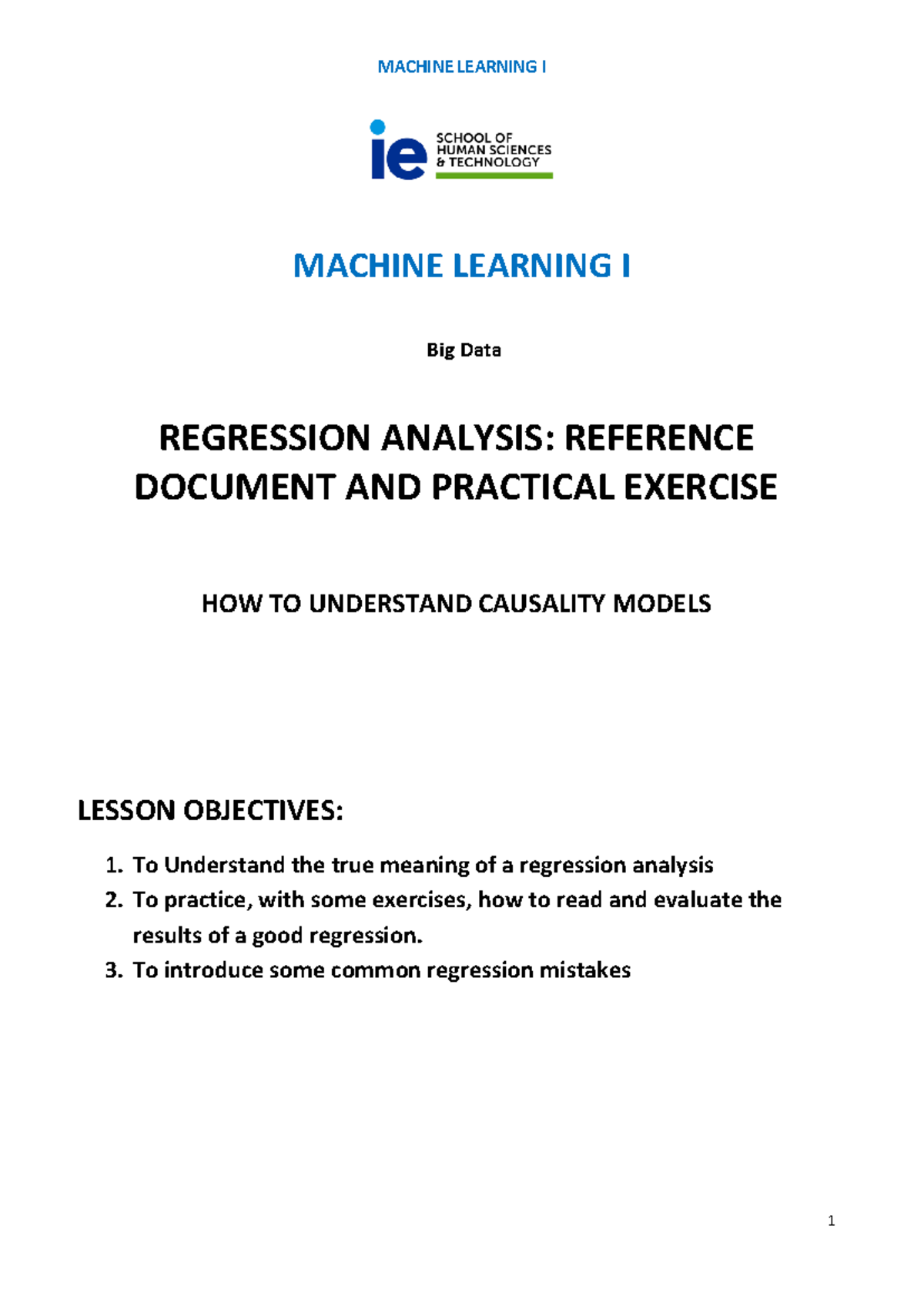 Linear Regression Technical Background & Example ML1 - MACHINE LEARNING ...