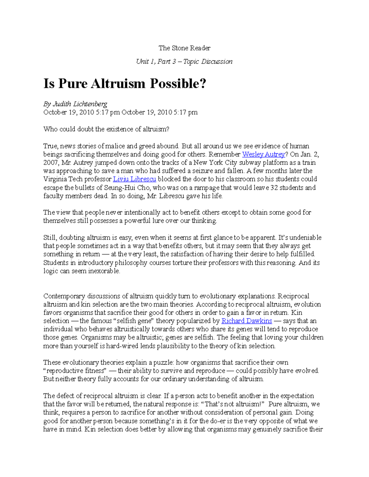 Unit 2, Part 3 - Altruism and Egoism: Lichtenberg & Gutting Insights -  Studocu