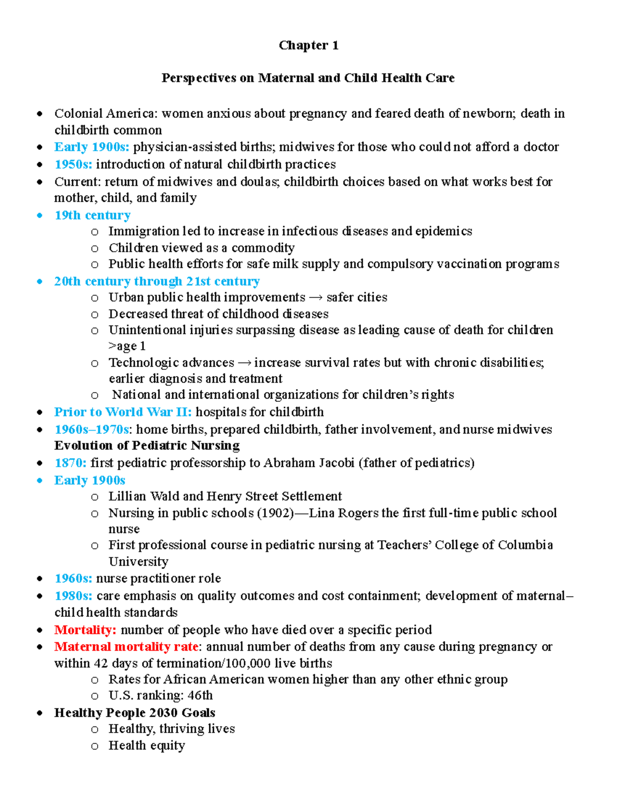 Chapter 1 OB-PED Maternal and Child Health Perspectives Review - Studocu