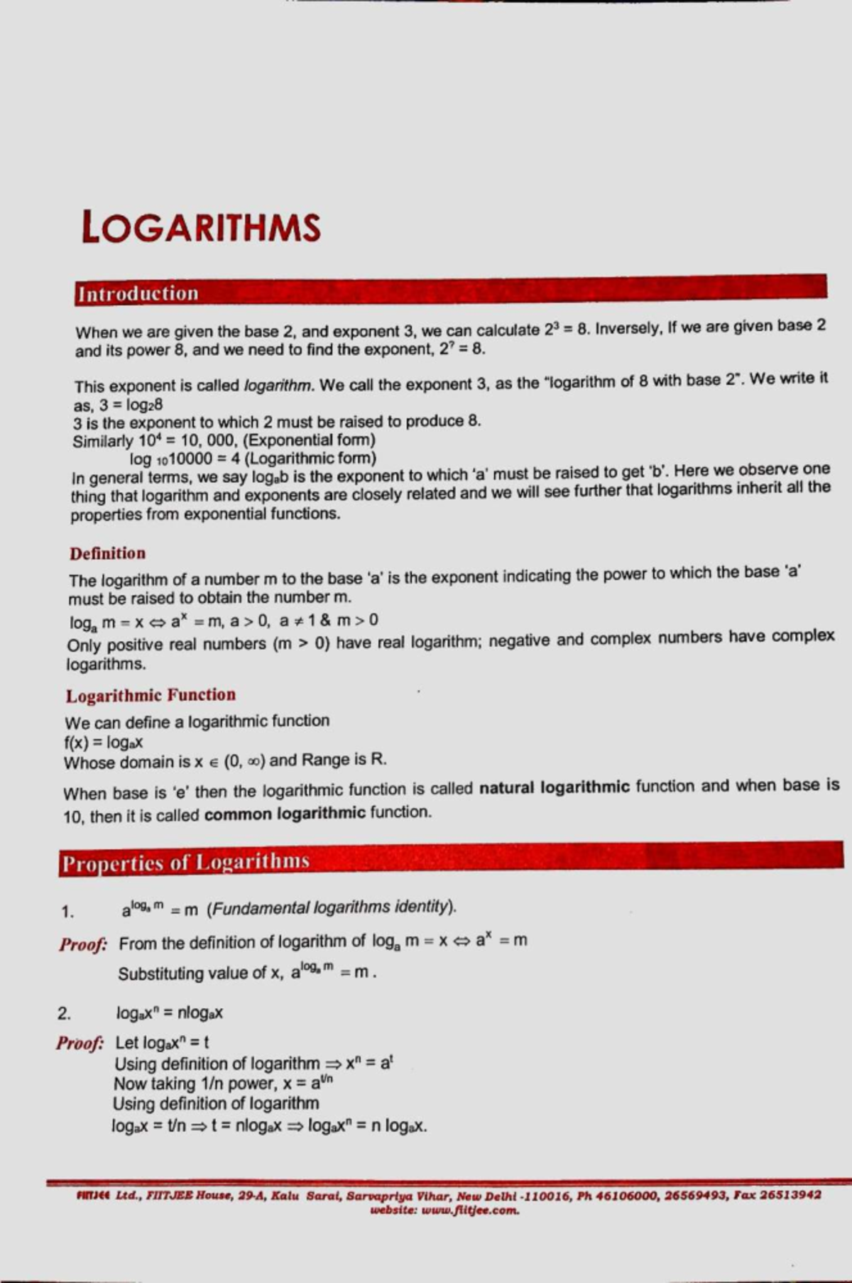 Logarithms - Introduction and Properties (Course Code: FITTEE) - Studocu