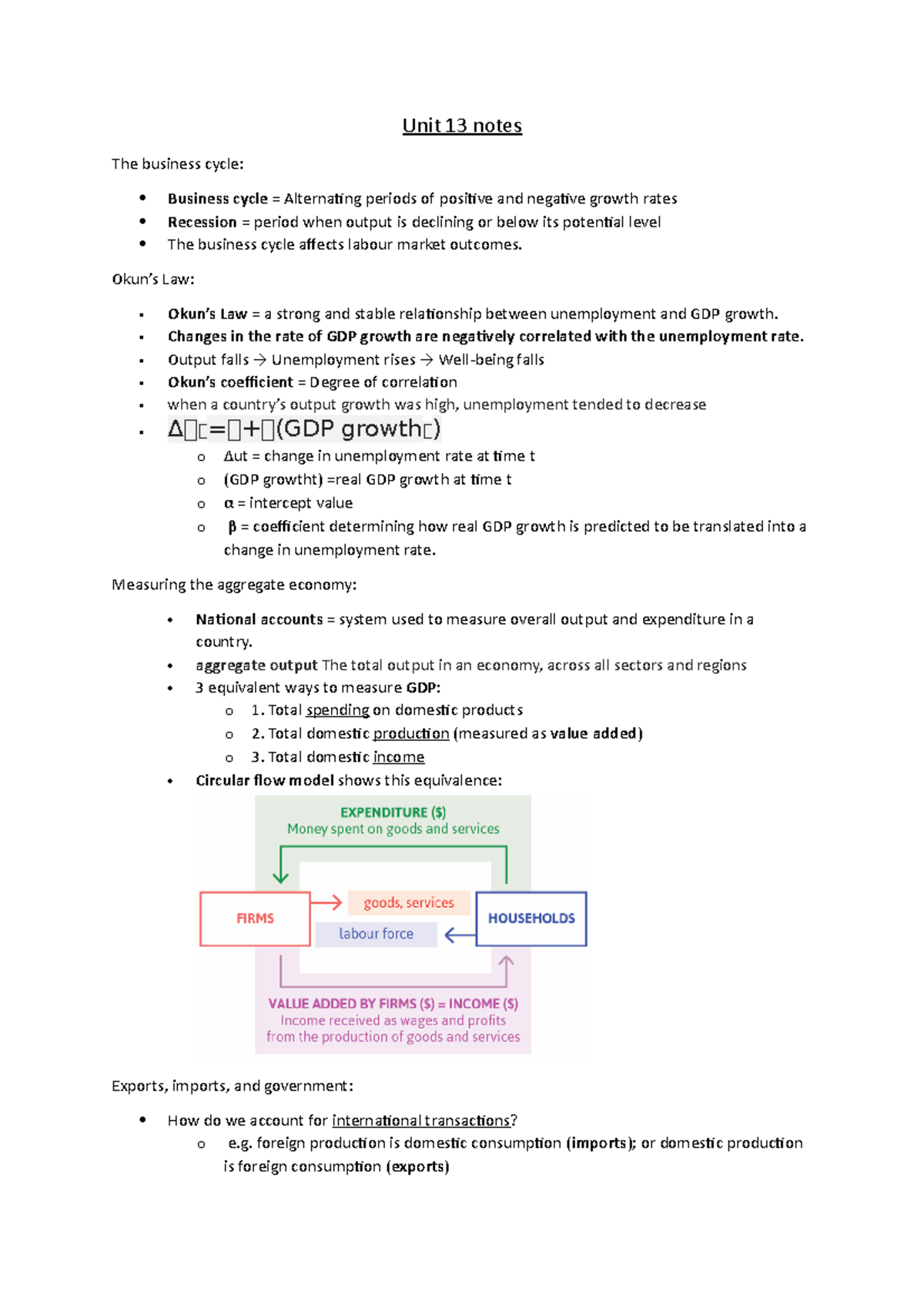 Unit 13 notes - Unit 13 notes The business cycle: Business cycle ...