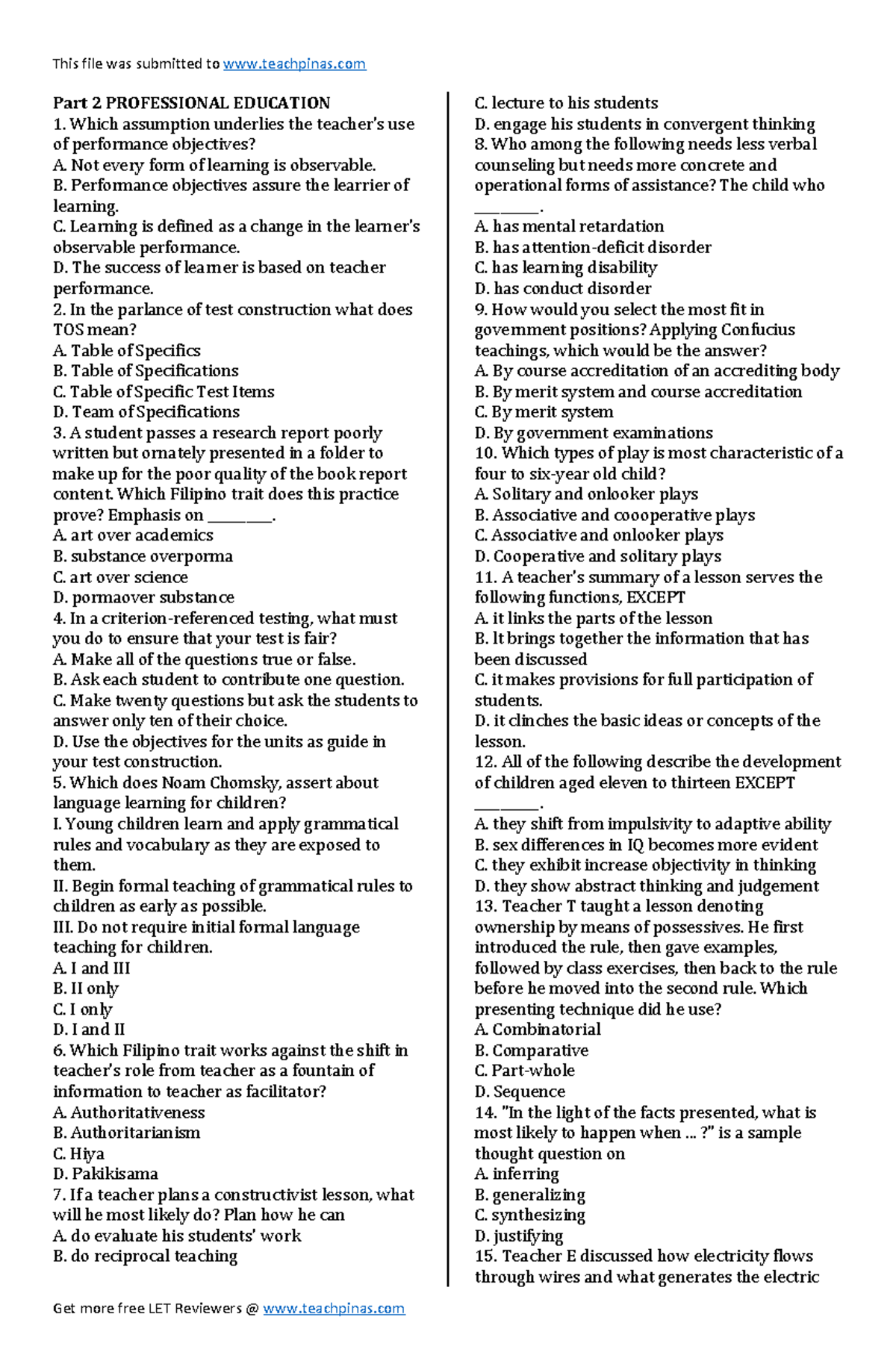 Professional Education Reviewer for Comprehensive Exam - Part 2 ...