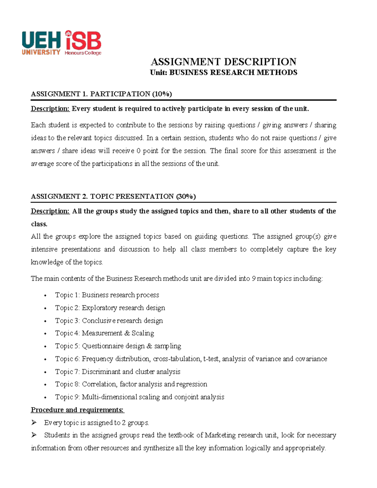 K50 - Business Research Methods Assignment Overview and Final Exam ...
