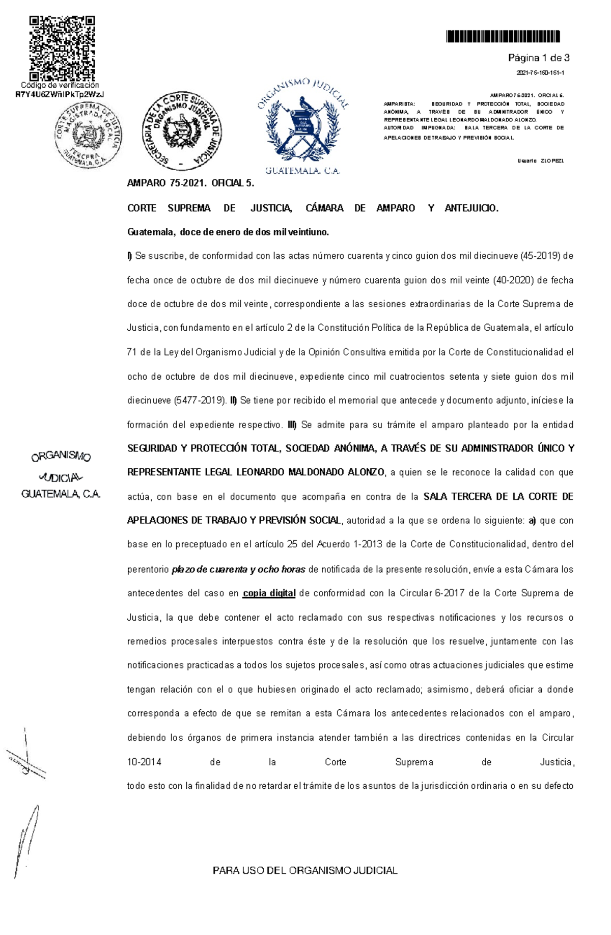 Resolución de Amparo Oficial 5 - Corte Suprema de Justicia 2021 - Studocu