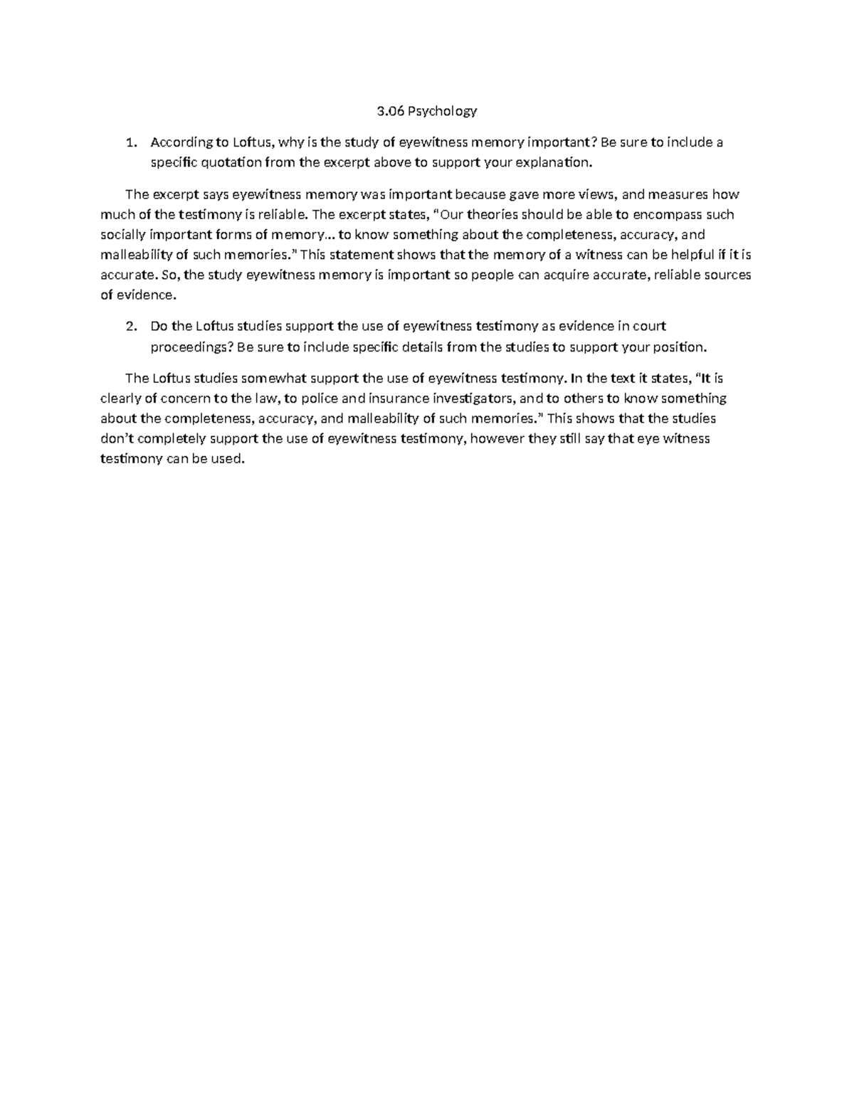 3.06 Psychology Resubmission: Eyewitness Memory Analysis - Studocu