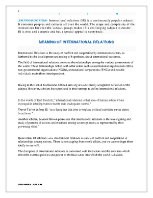 IR-101 Course Outline: Introduction to International Relations - Studocu
