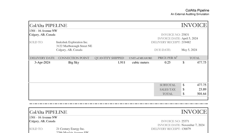 ColAlta Pipeline External Auditing Simulation - Invoice Details - Studocu