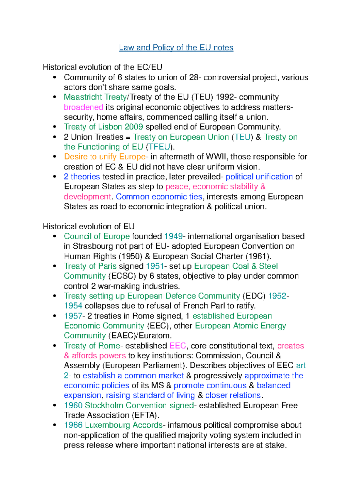 Law and Policy of the EU: Comprehensive Study Notes for [Course Code ...