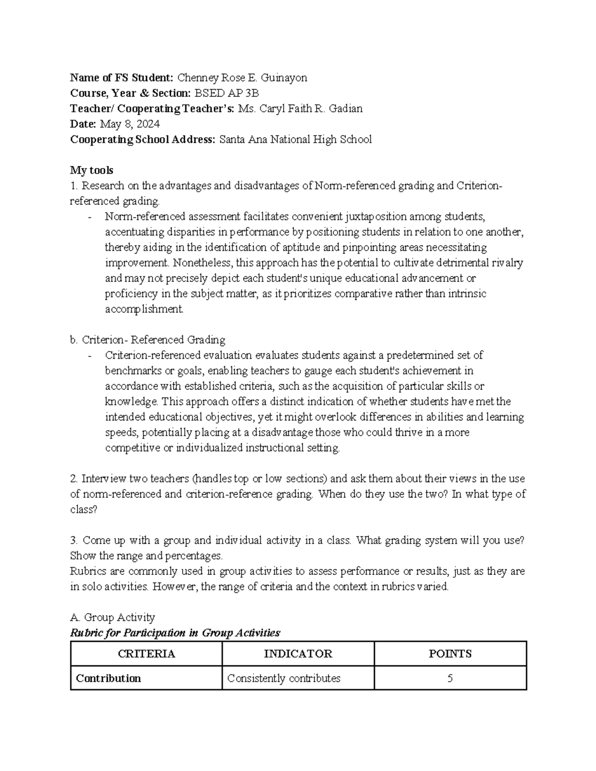 BSED AP 3B: Norm-Referenced vs. Criterion-Referenced Grading Study ...