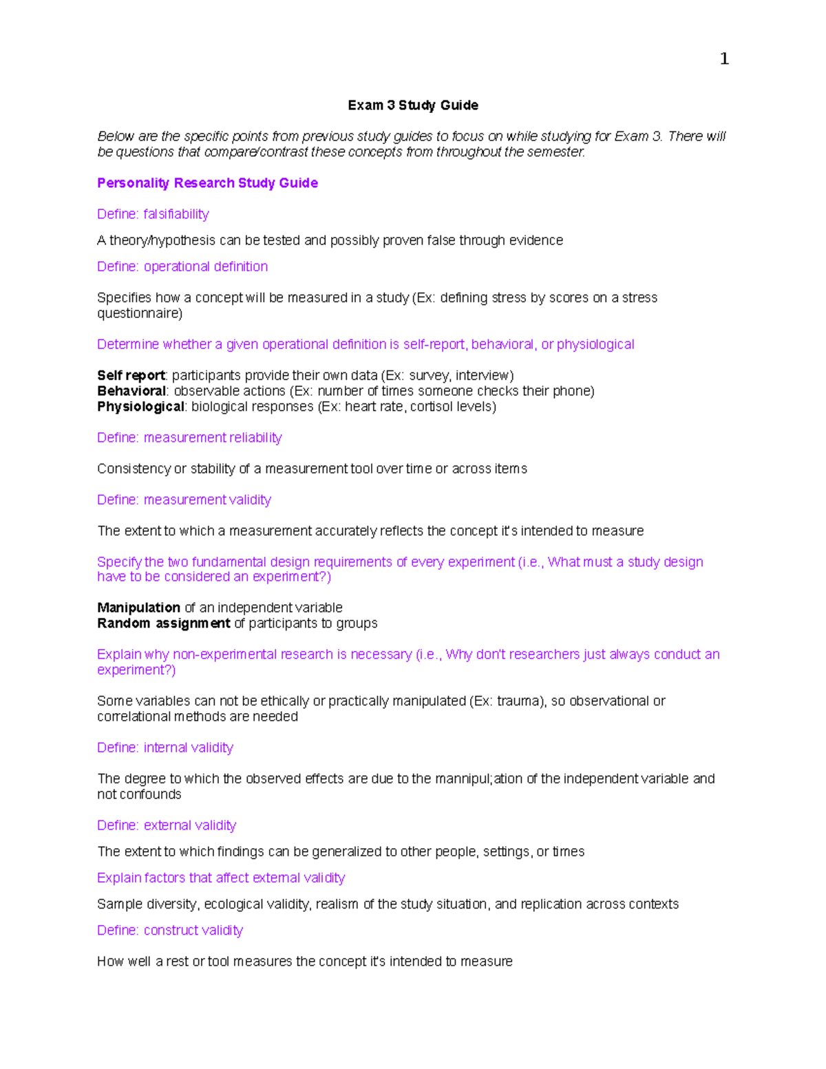 Exam 3 Study Guide for Psychology Concepts and Theories - Exam 3 Study ...