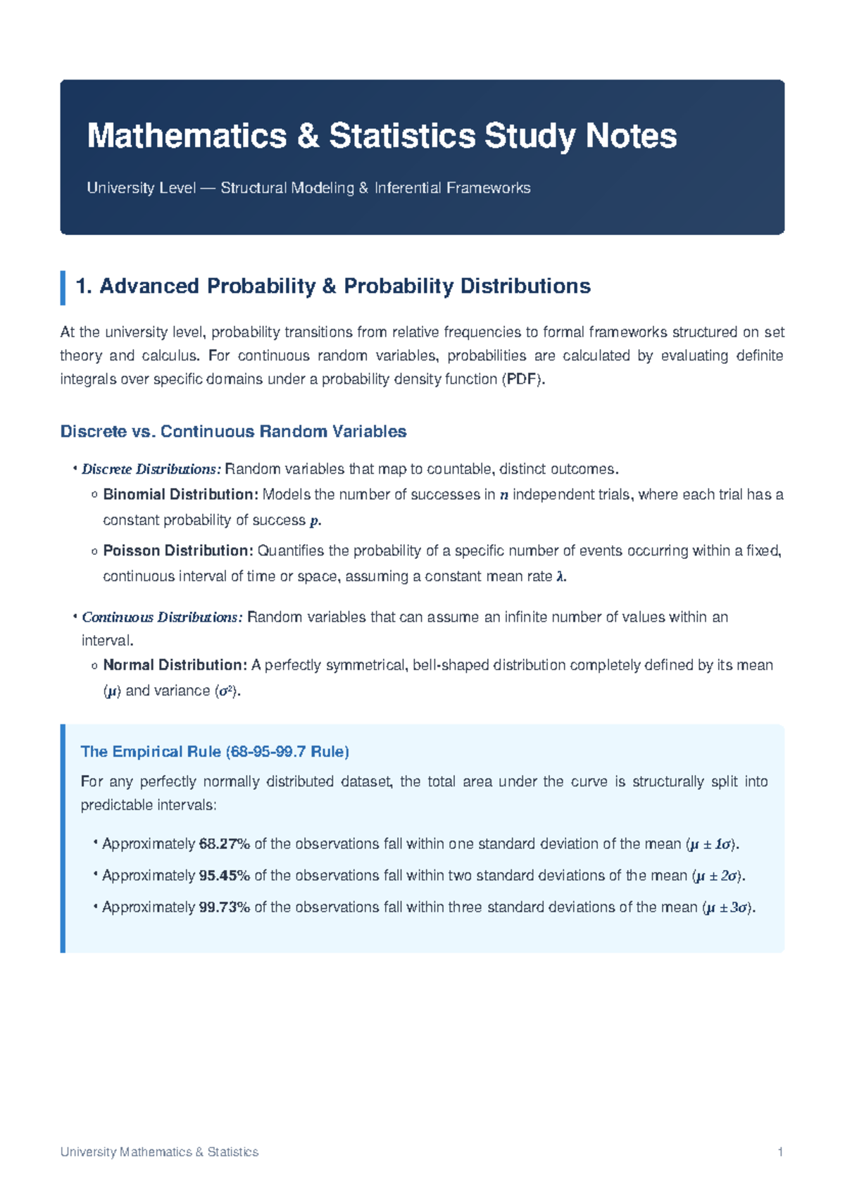 Mathematics and Statistics 260603: Advanced Probability Study Notes ...