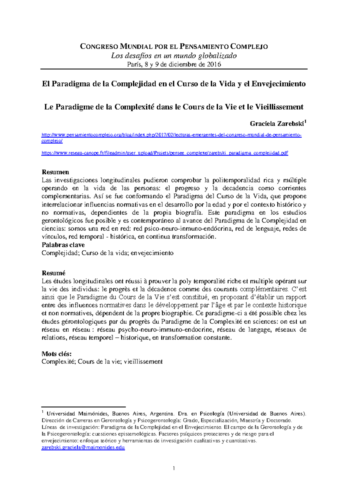 El Paradigma de la Complejidad en el Curso de la Vida y el ...