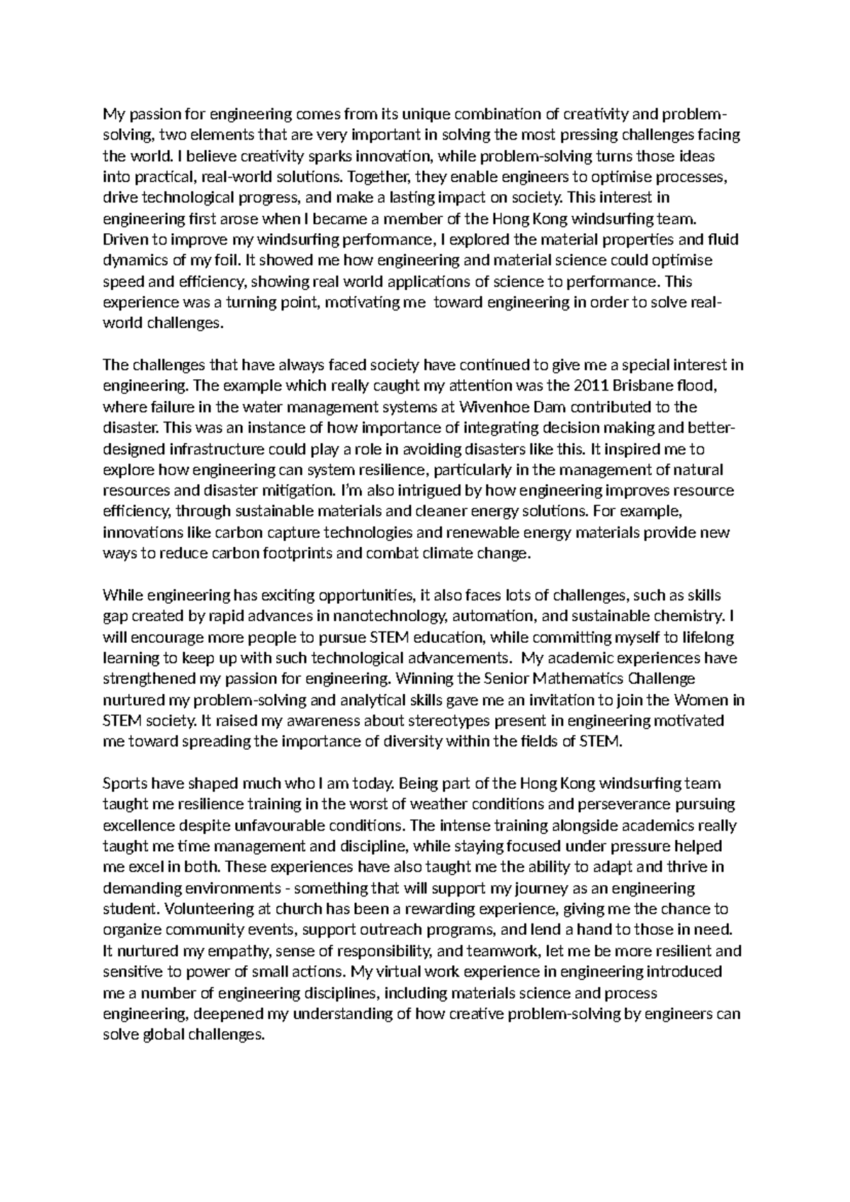 Personal Statement for Engineering - Zivanka PS 3.0 Example - Studocu