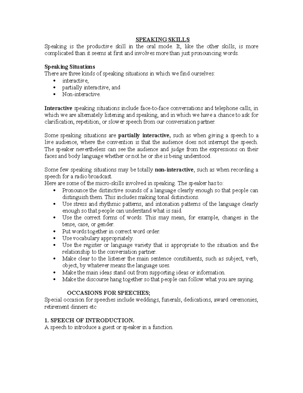 Speaking Skills 12222 - Comprehensive Notes on Public Speaking - Studocu