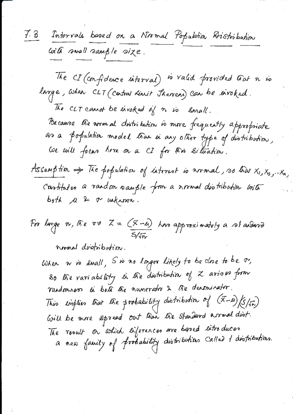 Chapter 7 Notes on Statistical Intervals Based on a Single Sample - Studocu