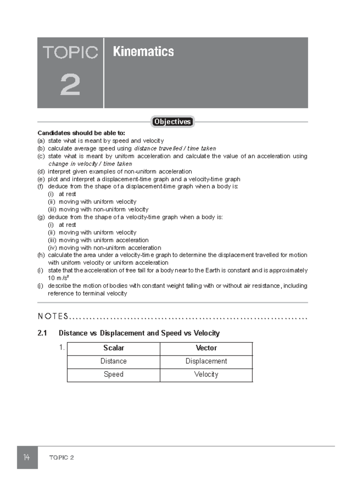 Kinematics 2: Motion Notes and Key Concepts for Understanding Speed and ...