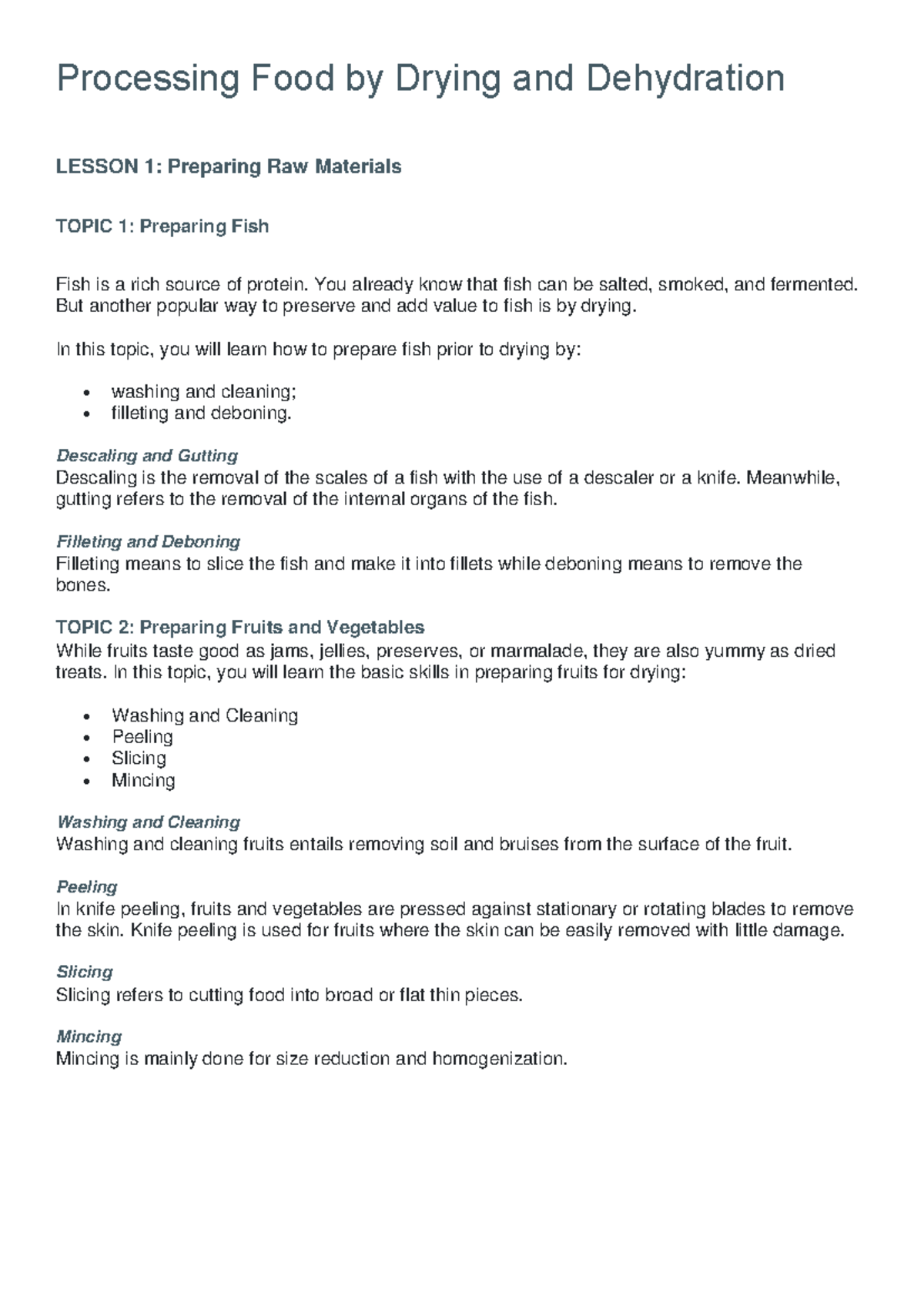 Food Processing Techniques: Drying & Dehydration (Lesson Notes) - Studocu