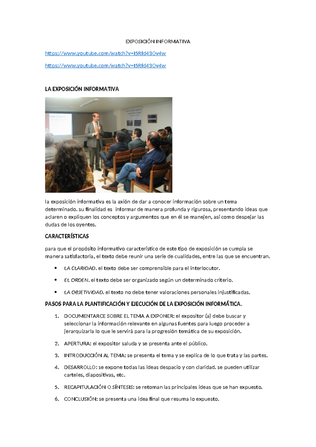 Exposición Informativa: Características y Pasos Clave - Studocu