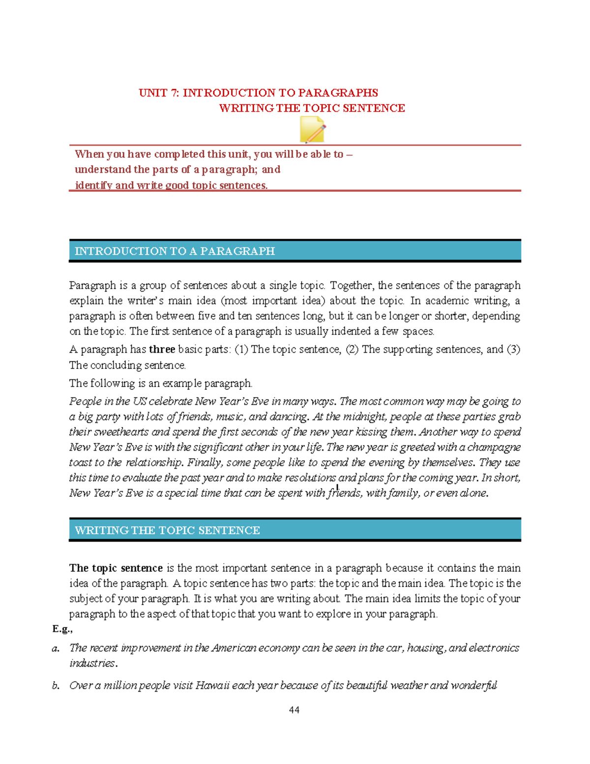 Basic Writing - U7 - Crafting Effective Topic Sentences - Studocu