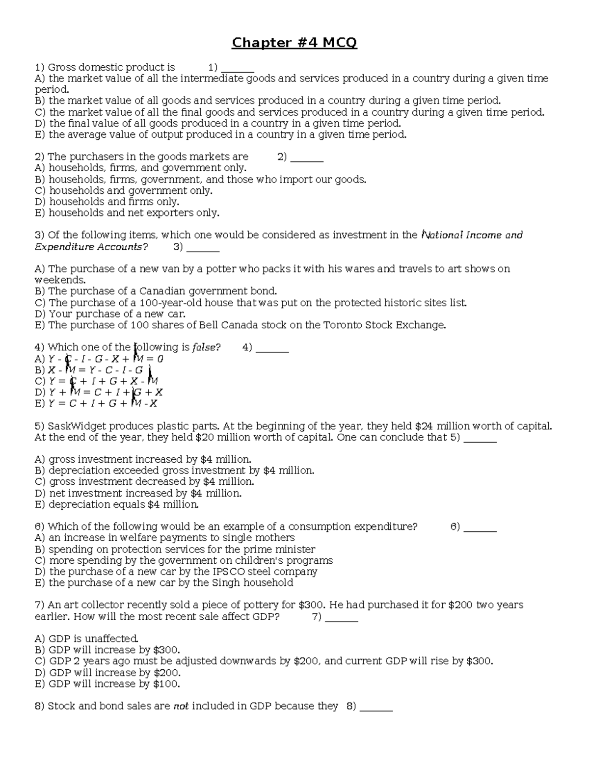 Chapter 4 MCQ - Quiz on Gross Domestic Product and Economic Concepts ...