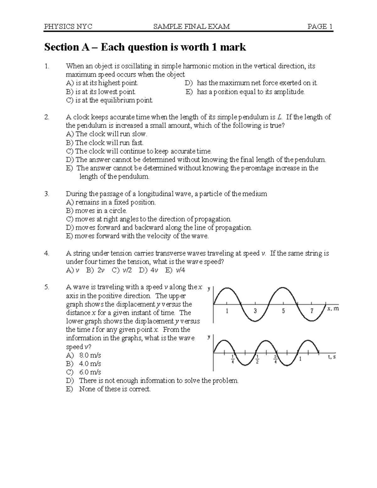 PHYSICS NYC SAMPLE FINAL EXAM REVIEW - Studocu