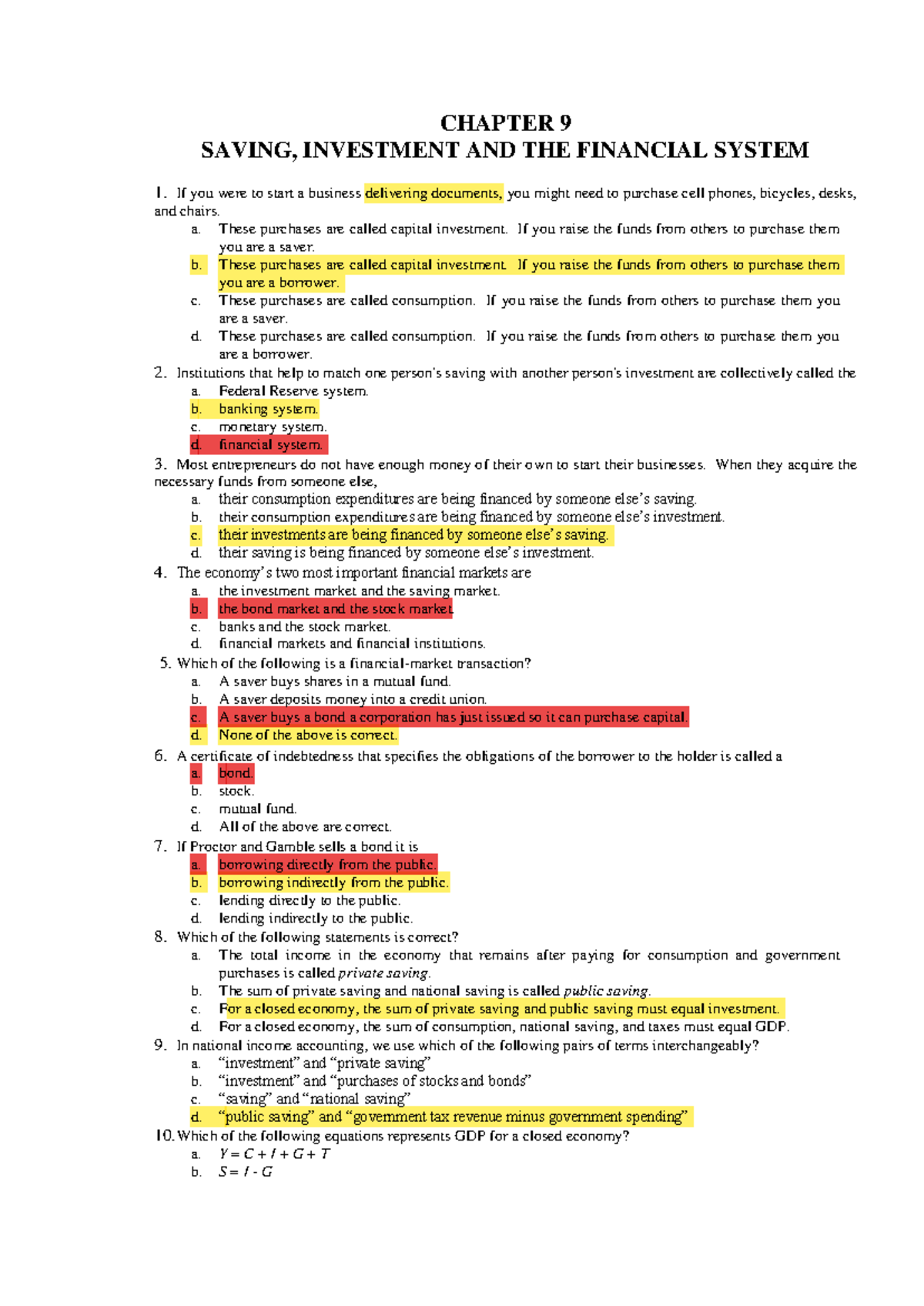 Exercise - C9 - CHAPTER 9 SAVING, INVESTMENT AND THE FINANCIAL SYSTEM 1 ...