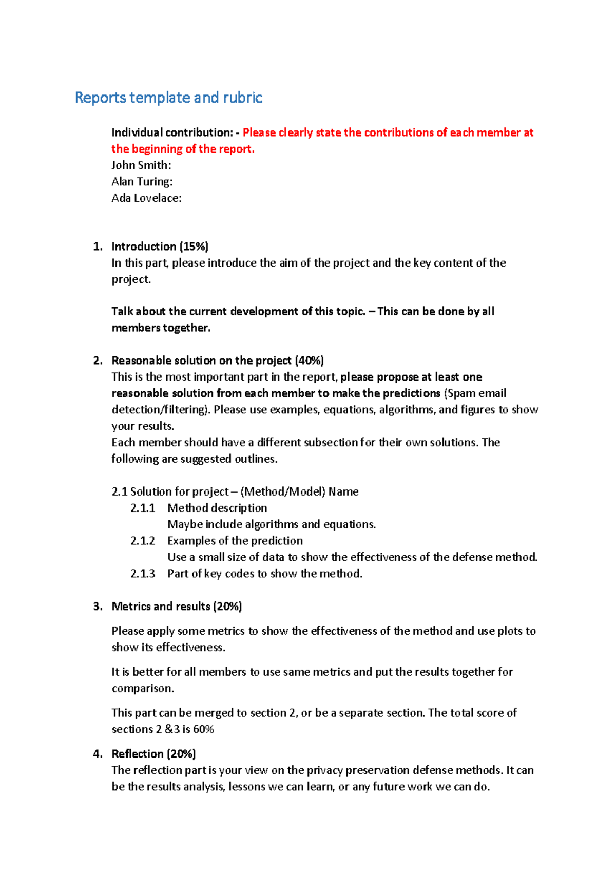 CS101 Assignment 1 Reports Template & Rubric for Group Projects - Studocu