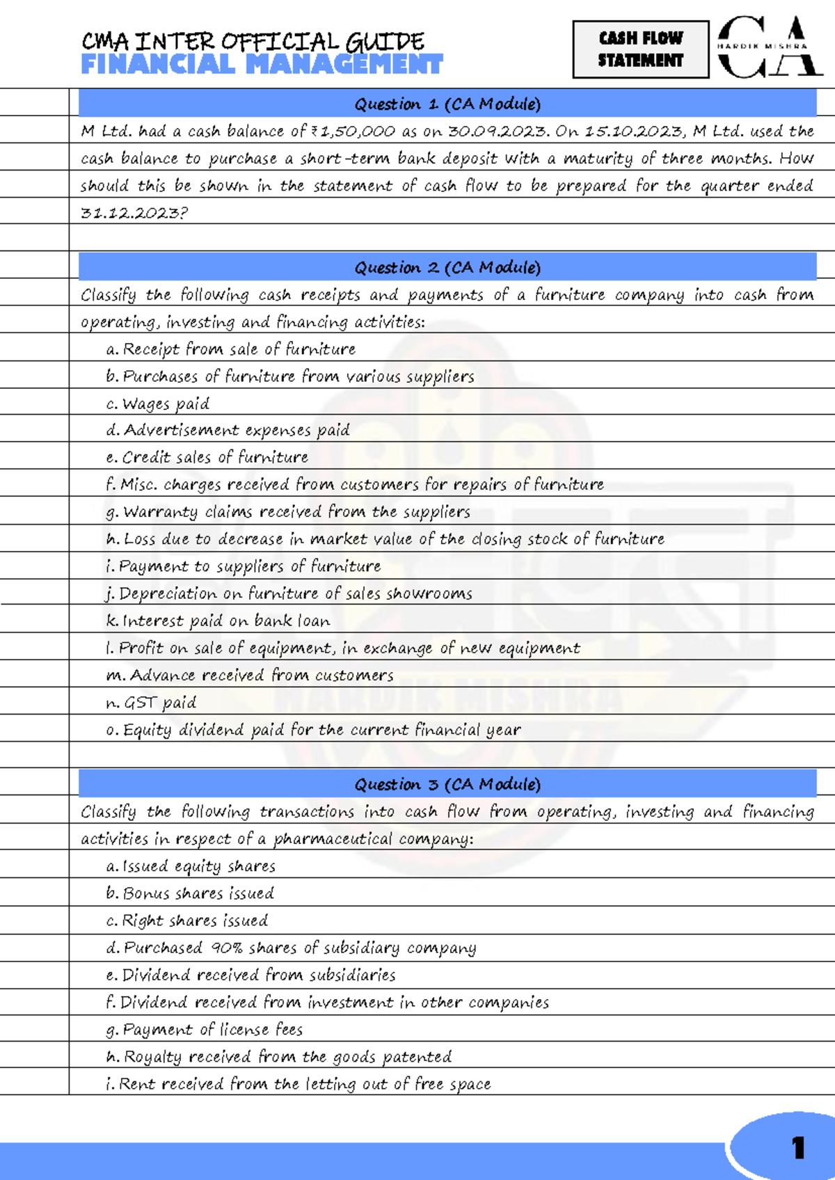 CMA INTER CASH FLOW STATEMENT PYQs: Comprehensive Guide for CA Module ...