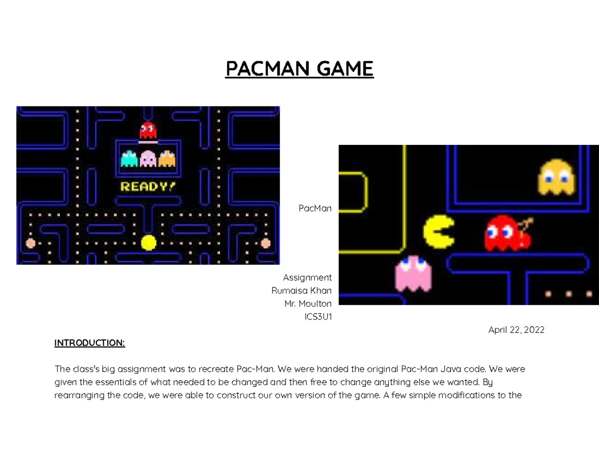 What it look after - worksheet of computer science - PACMAN GAME PacMan ...