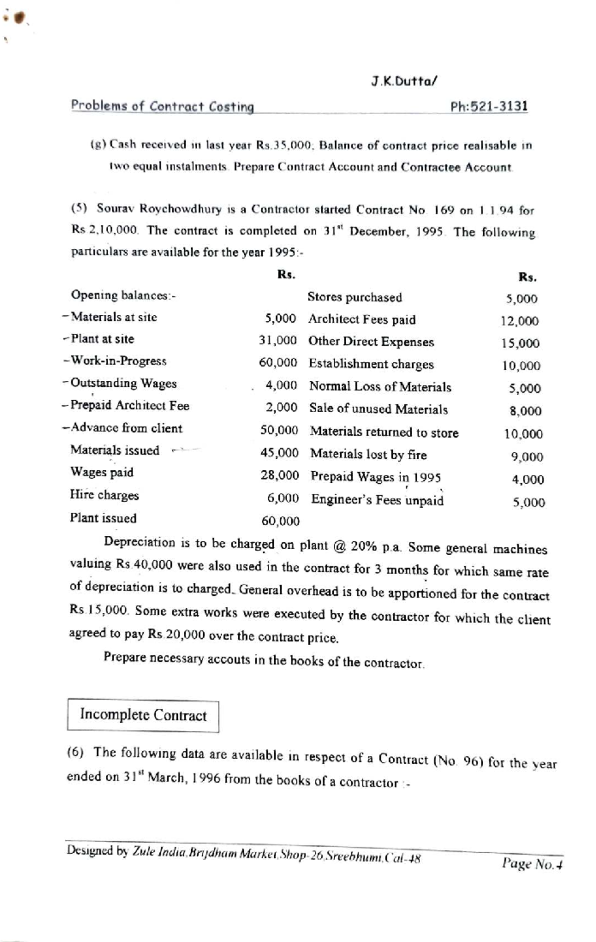 Contract Costing Problems and Solutions (J.K.D. Course Code) - Studocu