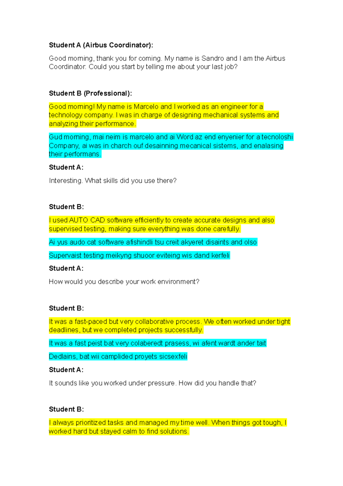 Week 08 -My job interview (PA4) - Student A (Airbus Coordinator): Good ...