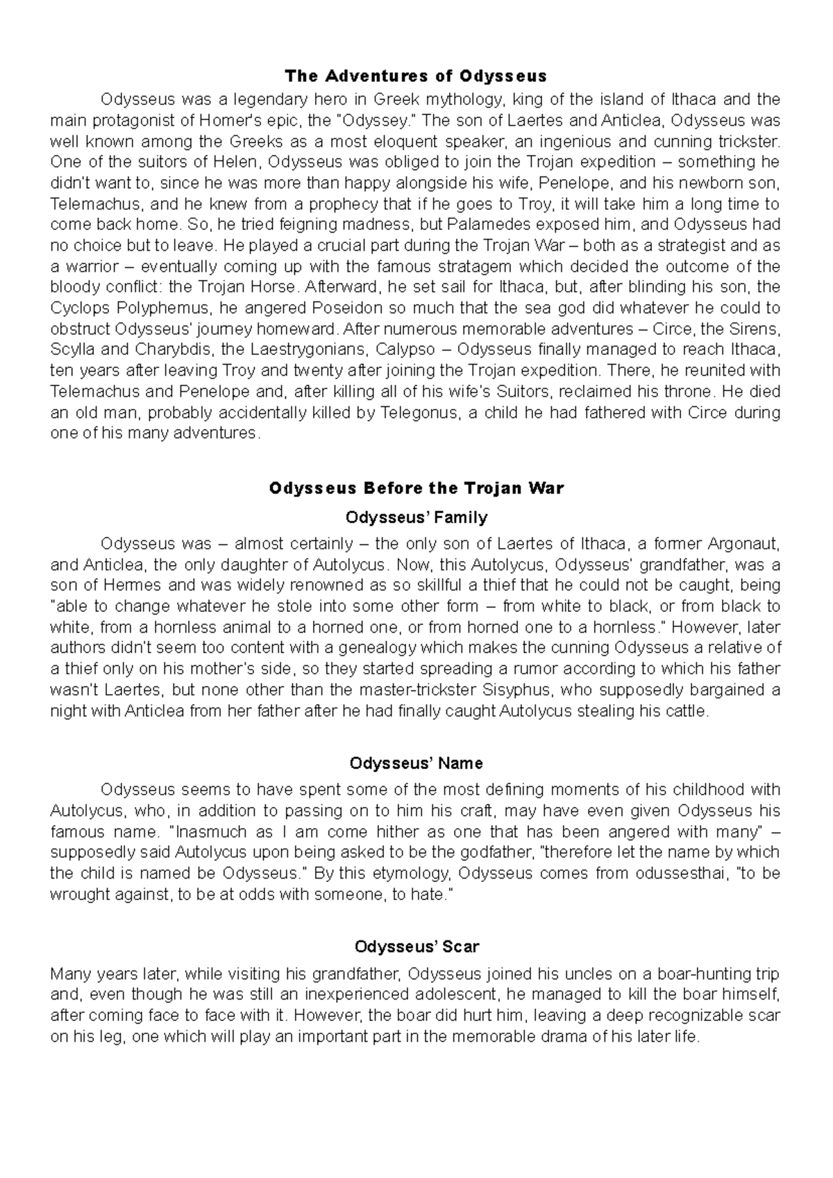 The Adventures of Odysseus - The Adventures of Odysseus Odysseus was a ...