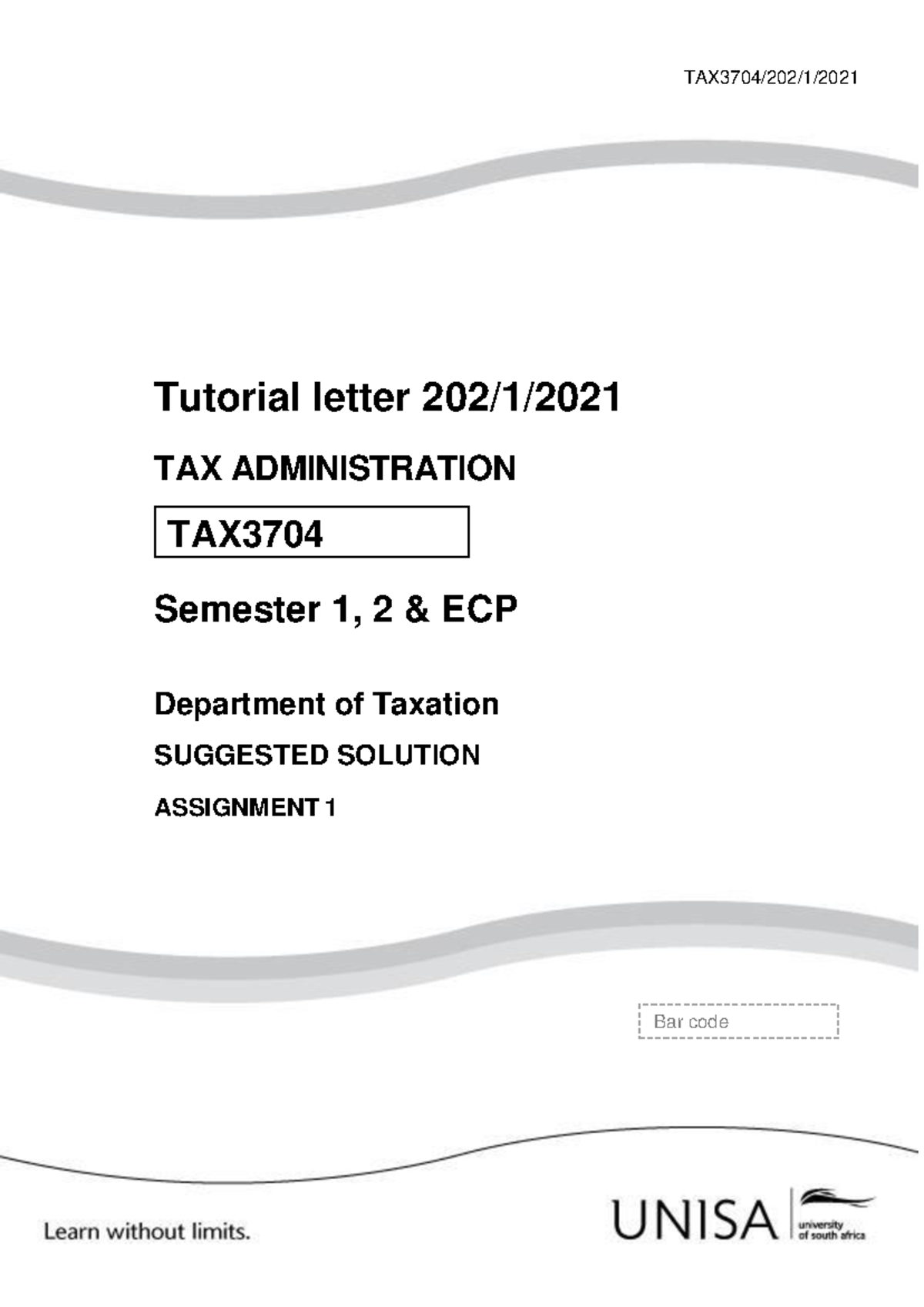 TAX3704 Assignment 1 Solutions for Semester 1, 2021 - Studocu