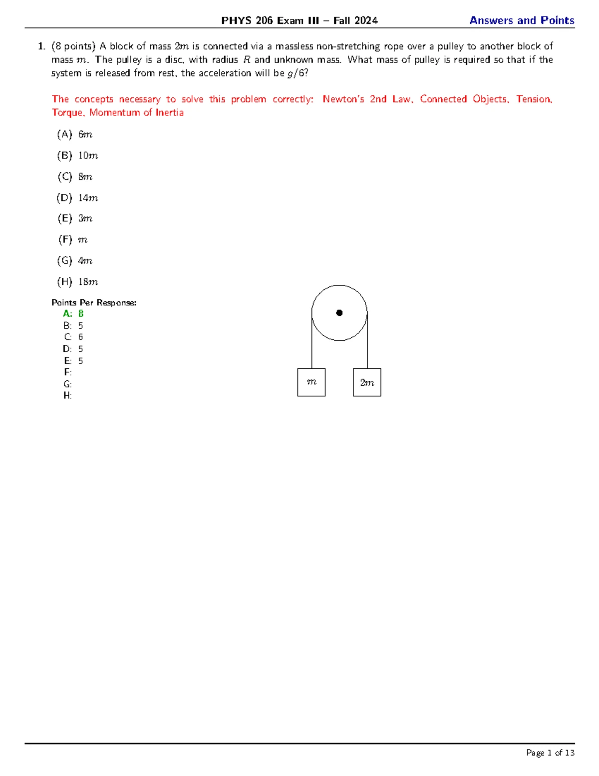 PHYS 206 Exam II Fall 2024 Answer Key and Solutions - Studocu