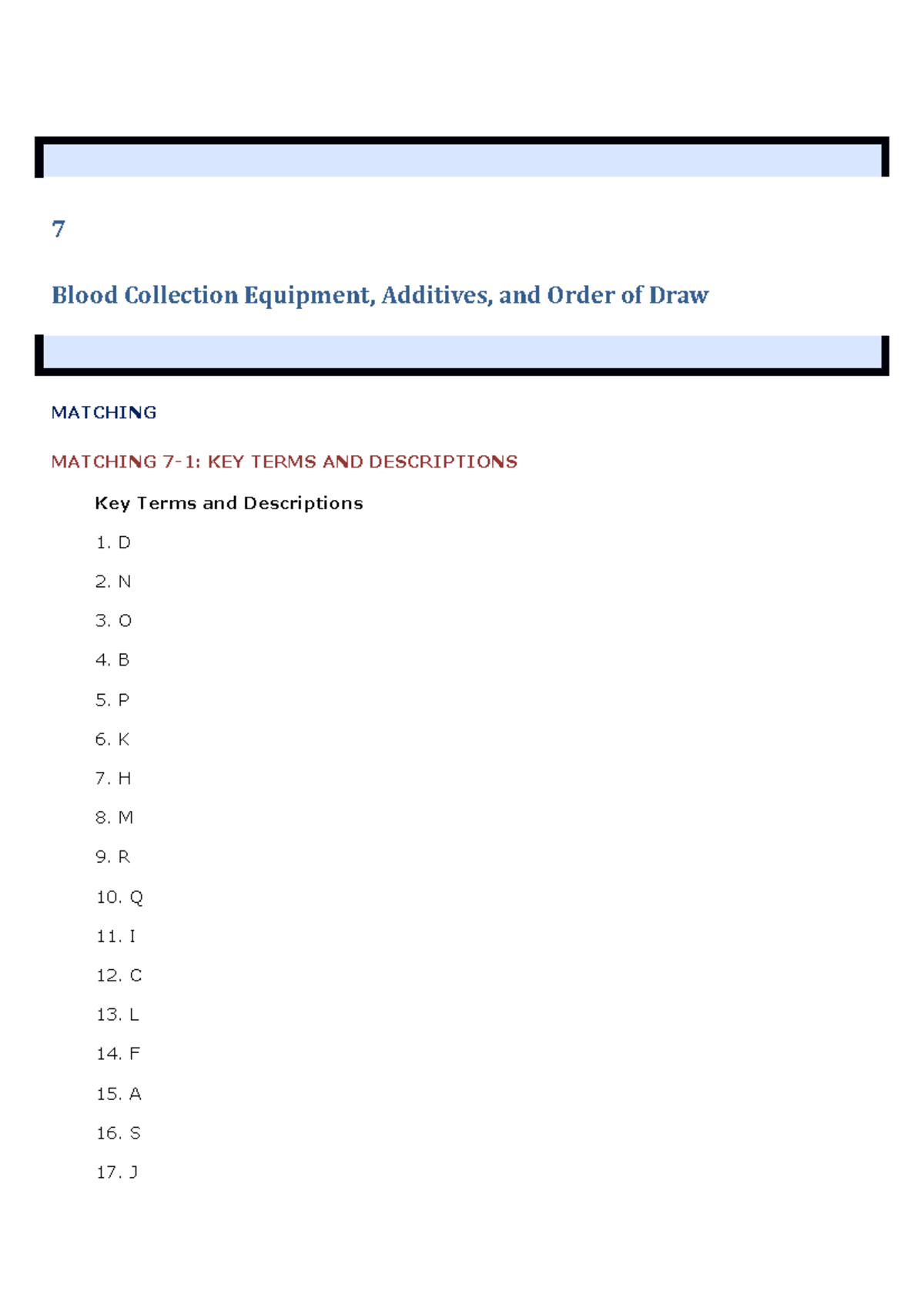 Chapter 07: Blood Collection Equipment & Procedures - Studocu
