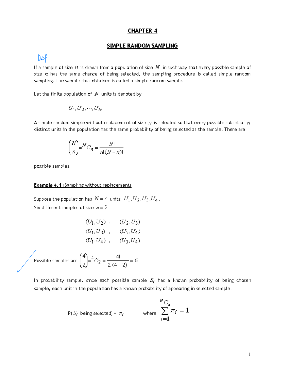 CHAPTER 4: SIMPLE RANDOM SAMPLING - Lecture Notes - Studocu