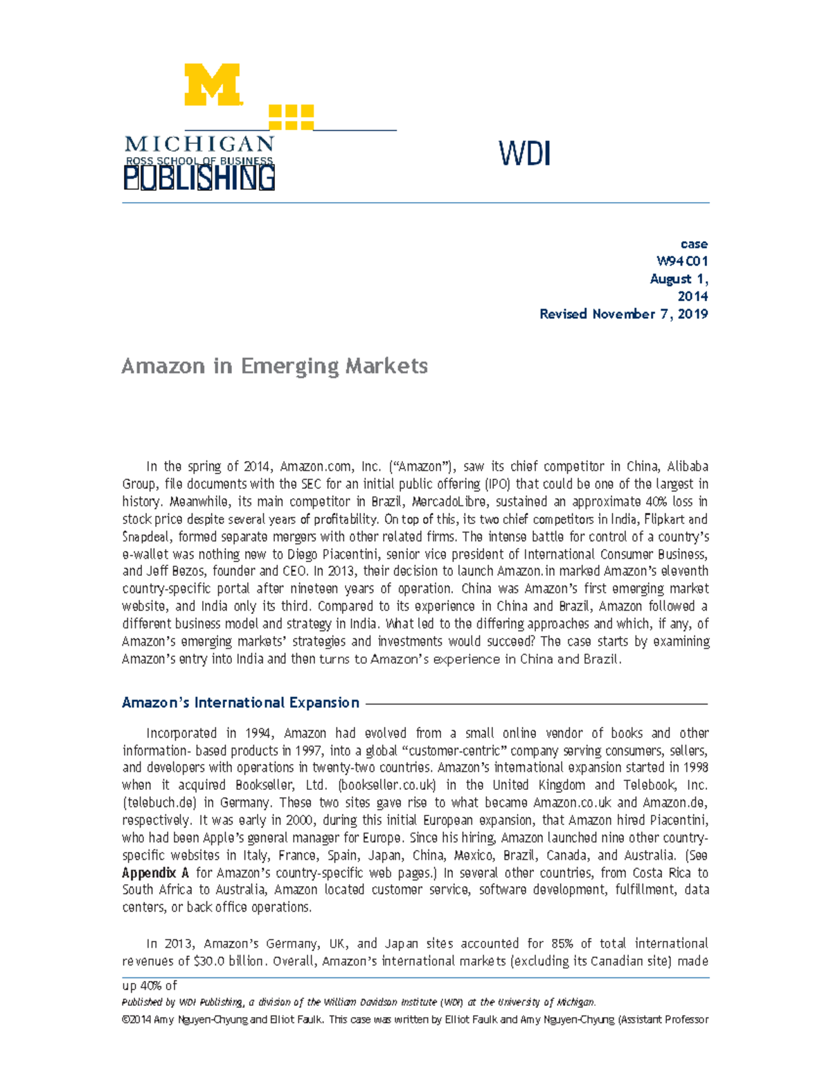 Amazon in Emerging Markets: Case Study W94C01 (Revised 2019) - Studocu
