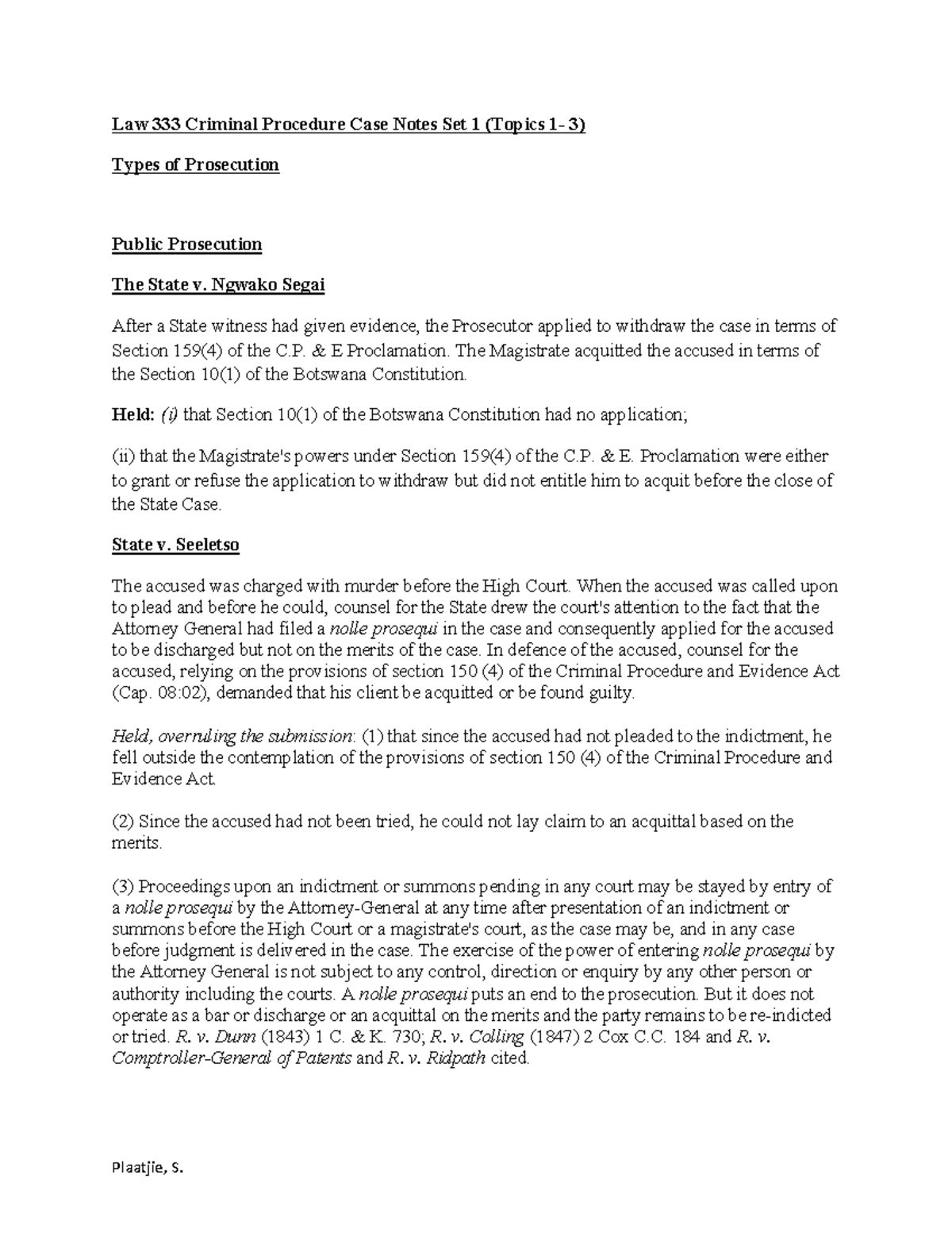 Law 333 Criminal Procedure Case Notes: Set 1 Overview (Topics 1-3 ...
