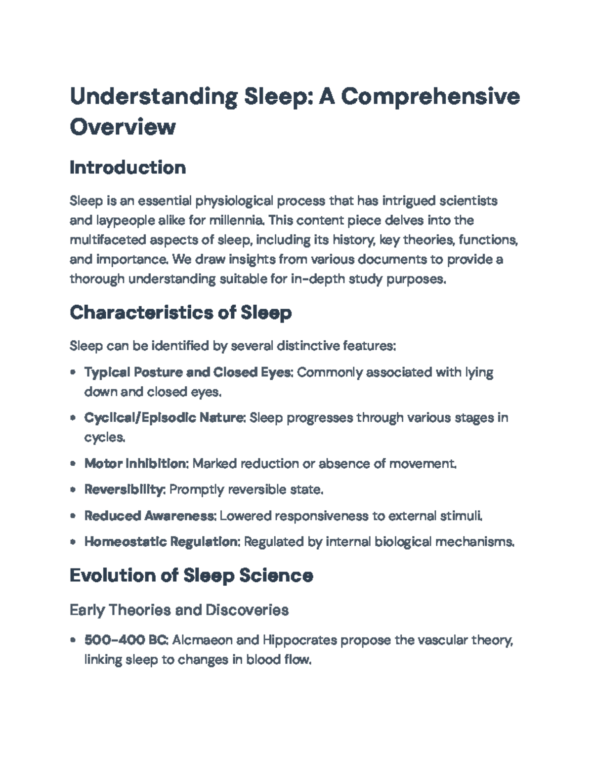 Understanding Sleep: Historical Insights and Physiological Functions ...