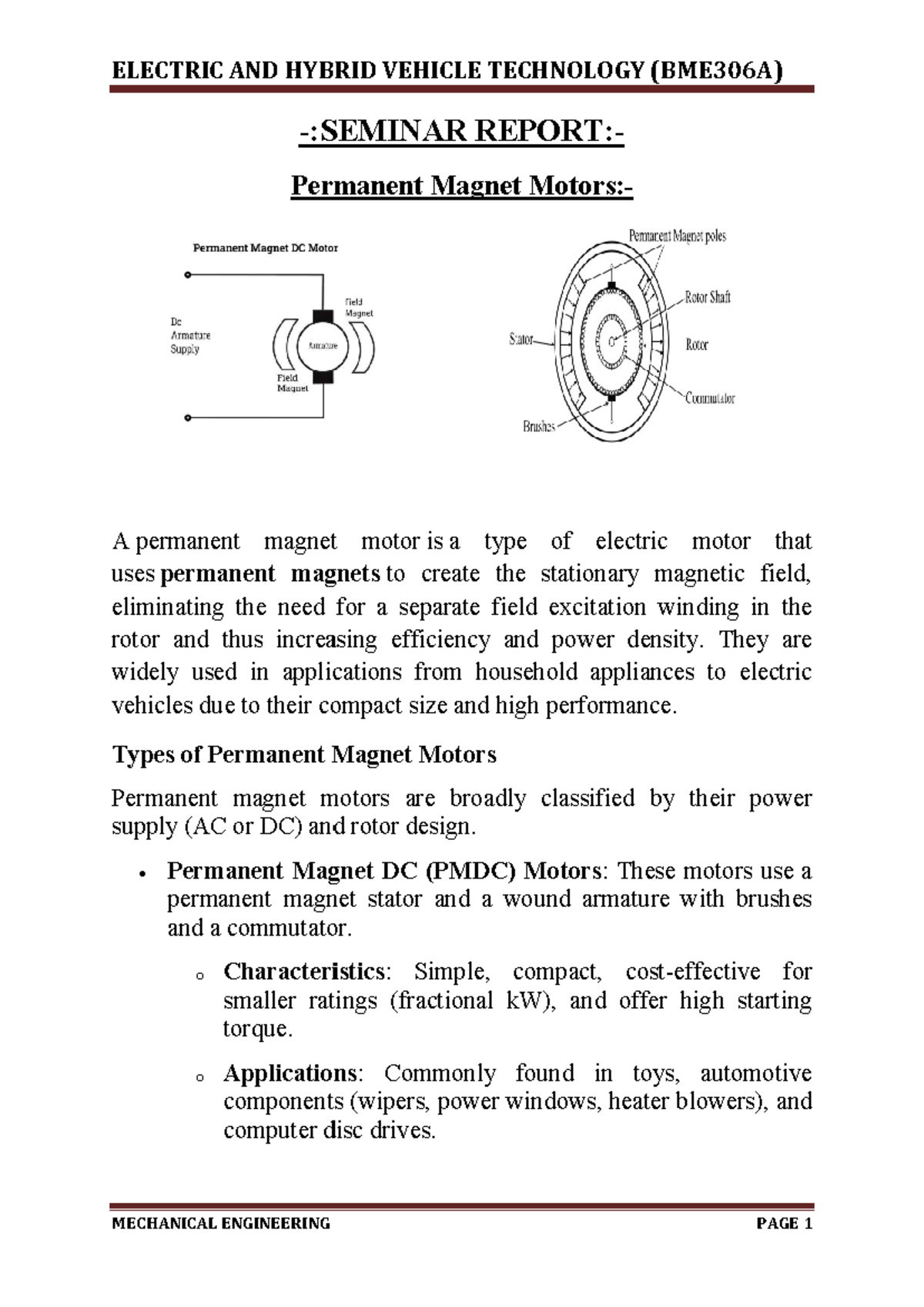 Permanent Magnet Motors in Electric & Hybrid Vehicles (BME306A) - Studocu